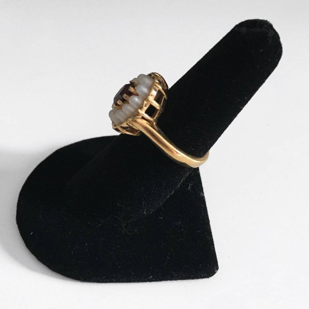 Vintage Faux Pearl Red Stone Costume Jewelry Ring - Picture 2 of 4